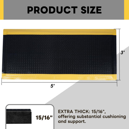 Nisorpa Anti Fatigue Mats Industrial 3' x 5' Ergonomic Standing Mat 15/16" Extra Thick Shop Floor Mat Kitchen Mats Heavy Duty Commercial Diamond Plate Support for Leg & Back Pain