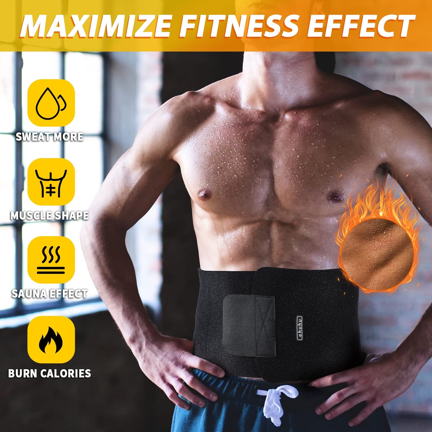 Ohuhu Waist Trimmer, Adjustable Neoprene Ab Trainer Belt for Back Support, Sweat Band Waist Trainer for Training & Workouts, Sweat Enhancer, Fits Up to 40 Inches for Men & Women Black (Medium)