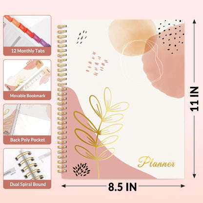 SUNEE Academic Planner 2026-2027 – Weekly & Monthly Planner, July 2026 to June 2027, 8.5"x11", Thick Paper, Tabs, Pockets, Bookmark, Spiral-Bound, Student Teacher Organizer, Blushing Abstract Breeze