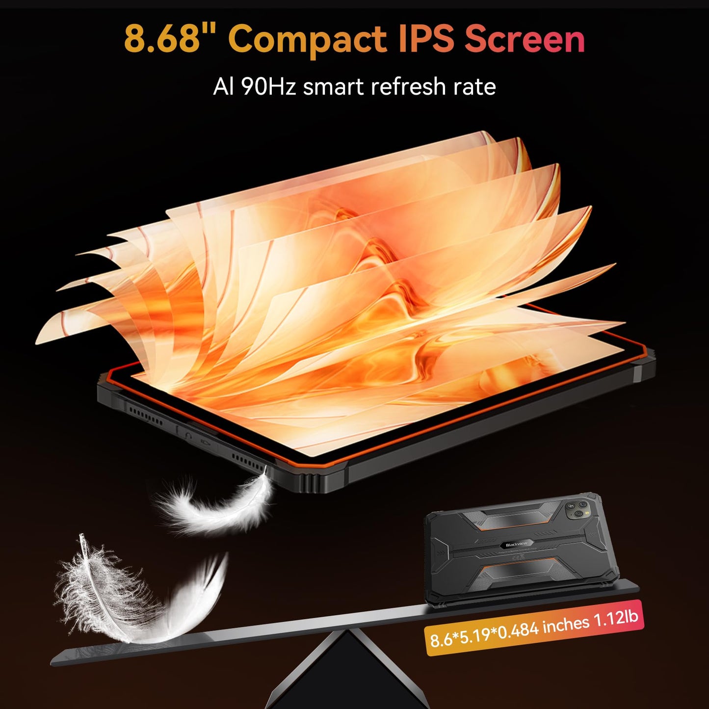 Blackview 9 inch Rugged Tablet, Android 15 Waterproof Tablet wirh Gemini AI, 18GB+128GB TF 2TB, 180Hz, IP68/IP69K, MIL-STD-810H Shockproof, 16MP+13MP, 18W/OTG/5G WiFi/GPS/NFC/TÜV/Face ID/Glove Mode