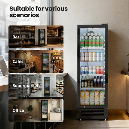 Kismile 9 Cu.Ft Large Commercial Refrigerator, Beverage Refrigerator with Wheels, Lock & Key, Adjustable Shelves, Double-Tempered Glass Drink Fridge for Bar, Restaurant, Home or Outdoor