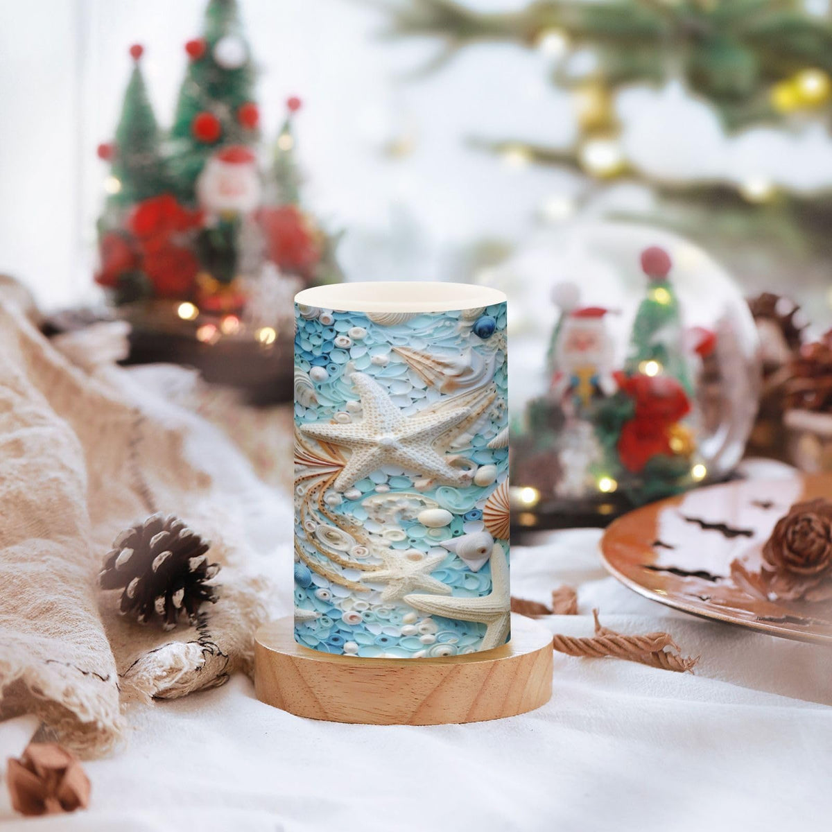 BOENLE Flickering Flameless Candles, Starfish Seashell LED Candles with Remote Timer, Set of 2 Battery Operated Candle for Valentine Wedding Birthday