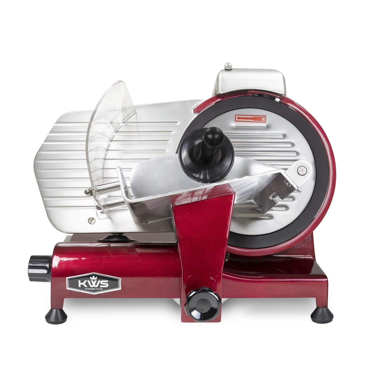 KWS MS-10XT Premium 320W Electric Meat Slicer 10-Inch in Red with Non-sticky Teflon Blade, Frozen Meat/Deli/Cheese/Food Slicer Low Noises Commercial and Home Use [ ETL, NSF Certified ]