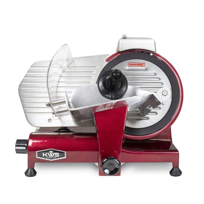 KWS MS-10XT Premium 320W Electric Meat Slicer 10-Inch in Red with Non-sticky Teflon Blade, Frozen Meat/Deli/Cheese/Food Slicer Low Noises Commercial and Home Use [ ETL, NSF Certified ]