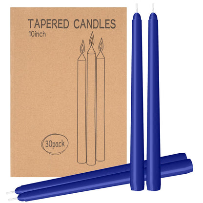 LYOBATH 30 Pack Blue Taper Candles - Taper Candles 10 Inch Dripless, Smokeless & Unscented - 8 Hours Long Burning - Ideal for Weddings, Dinner Parties, and Home Decor