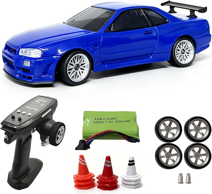 YUCT LD1899 Drift RC Car 2.4GHz RWD Drifting with Gyro 1/18 Full Proportional Control Alloy Shell(Blue with Metal Drift Tires)