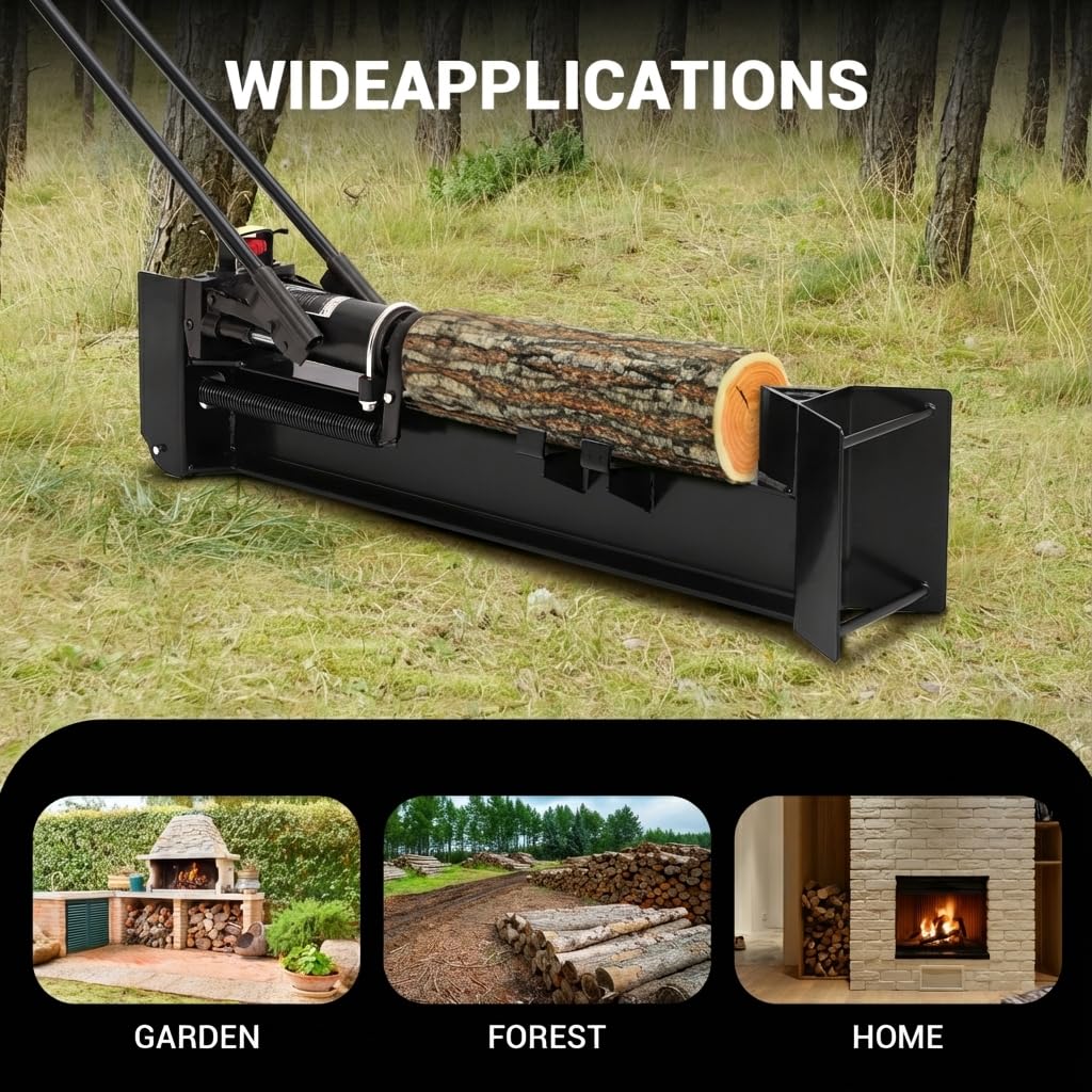 Garvee 12 Ton Hydraulic Log Splitter, Manual Wood Splitter with 2-Speed Operation & Built-in Wheels, Hand Powered Log Cutter for Firewood with Full Steel Construction, Max 18.7" Log