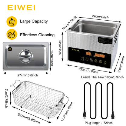 EIWEI 3L Ultrasonic Cleaner Dual-Frequency Professional Digital Stainless Steel Cleaning Machine with Heater Timer for Carburetor, Parts, Circuit Board, Glasses, Denture, Jewelry
