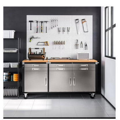 Heavy Duty 6-Drawer Rolling Work Center with Wood Top, Mobile Workbench with Storage, Steel Construction, 75.6" W x 20" D x 37.5" H, Tools Organized Station.