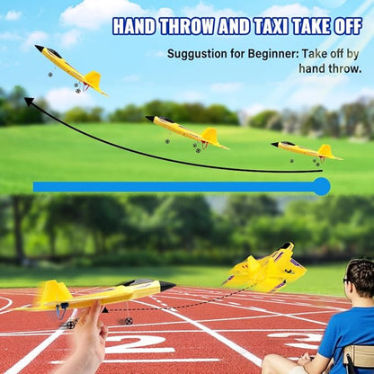Yellow RC Plane for Kids Upgrade F-22 Raptor Fighter RC Airplane Remote Control Airplane Toys 2.4 GHZ Smart 6-axis Gyro Stabilizer RTF RC Jet Aircraft Easy to Fly Outdoor Toy RC Glider for Beginners