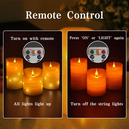 Flameless Candles Set of 3 (3" x 4", 5", 6") – Real Wax Battery Operated Candles with Remote, Flickering Flame, 2/4/6/8H Timer, Brightness & Flicker Mode Adjustment – Led Candles, Ivory, Unscented
