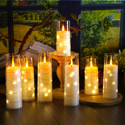 5 Acrylic Flashing LED Candles with Remote Control, flameless Cylindrical Candles with Embedded Star String Lights, Home Decoration Halloween Christmas Atmosphere Wedding Decoration, Home Decoration