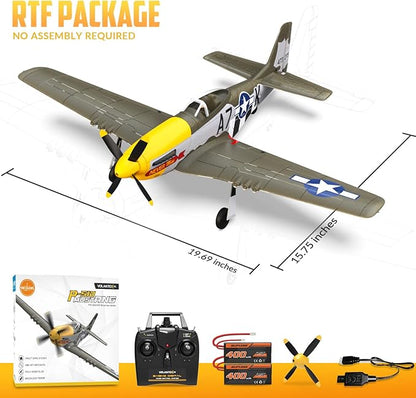 VOLANTEXRC Brushless 4CH RC Plane P51D Mustang 500mm Remote Control Airplane Fighter RTF with 6-Axis Gyro 3 Modes &amp Aerobatics 2.4GHz Radio Controlled Aircraft for Beginners &amp Adults