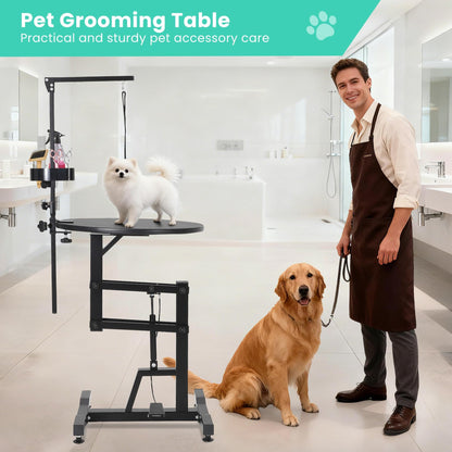Hydraulic Lift Dog Grooming Table, Adjustable Height 26.8" to 39.3", Rotating Non-Slip Silicone Surface – Collapsible, Portable, 250LB Capacity,– For Large & Small Dogs or Cats – Pet Bathing