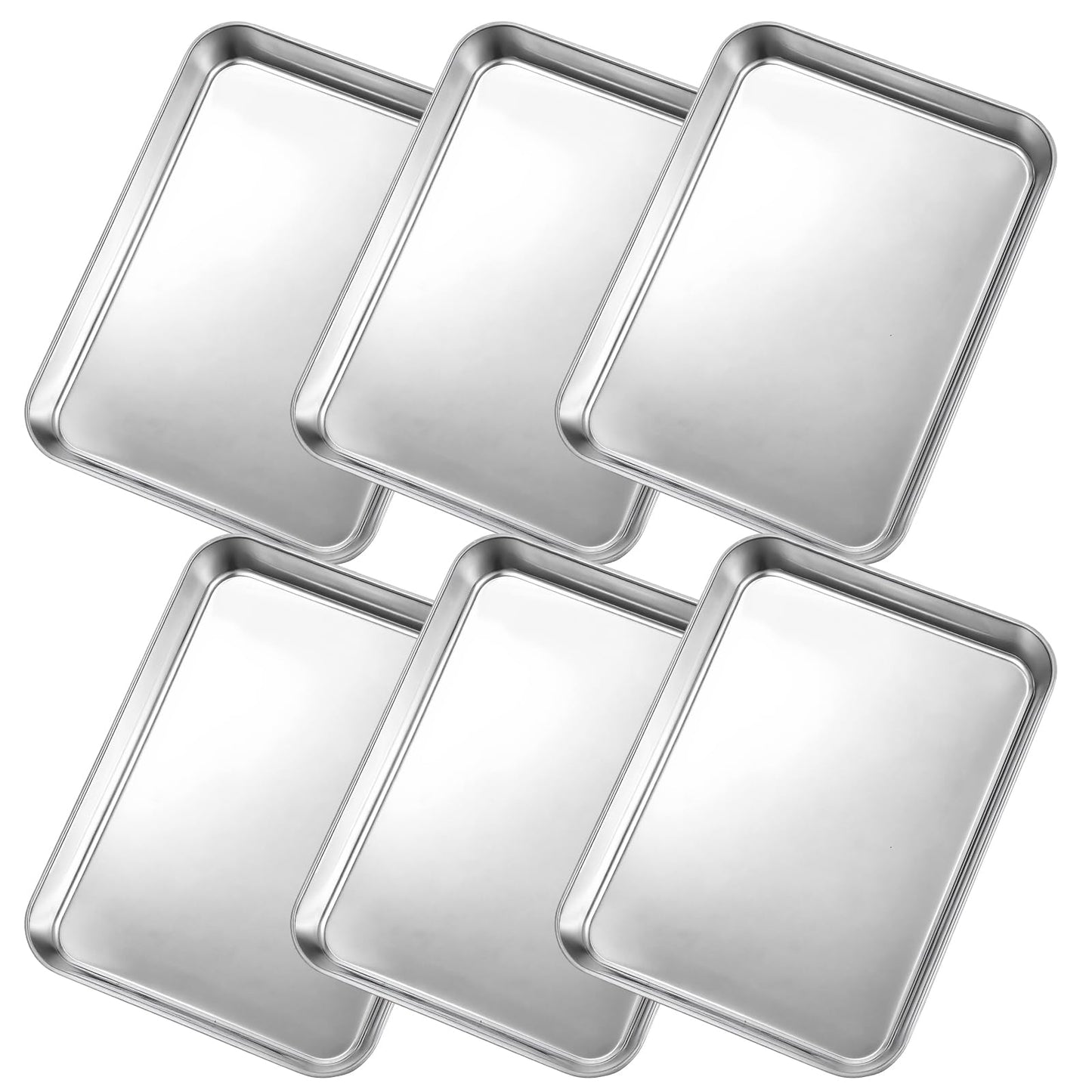 Afcabakila 6Pcs Stainless Steel Baking Sheet Pan Set, 9”x6.7” Small Cookie Oven Trays Cooking Bakery Cake Bun Pan Easy Clean Warp Resistant & Heavy Duty for Toaster Oven, Nonstick, Dishwasher Safe
