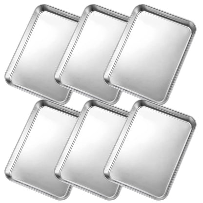 Afcabakila 6Pcs Stainless Steel Baking Sheet Pan Set, 9”x6.7” Small Cookie Oven Trays Cooking Bakery Cake Bun Pan Easy Clean Warp Resistant & Heavy Duty for Toaster Oven, Nonstick, Dishwasher Safe