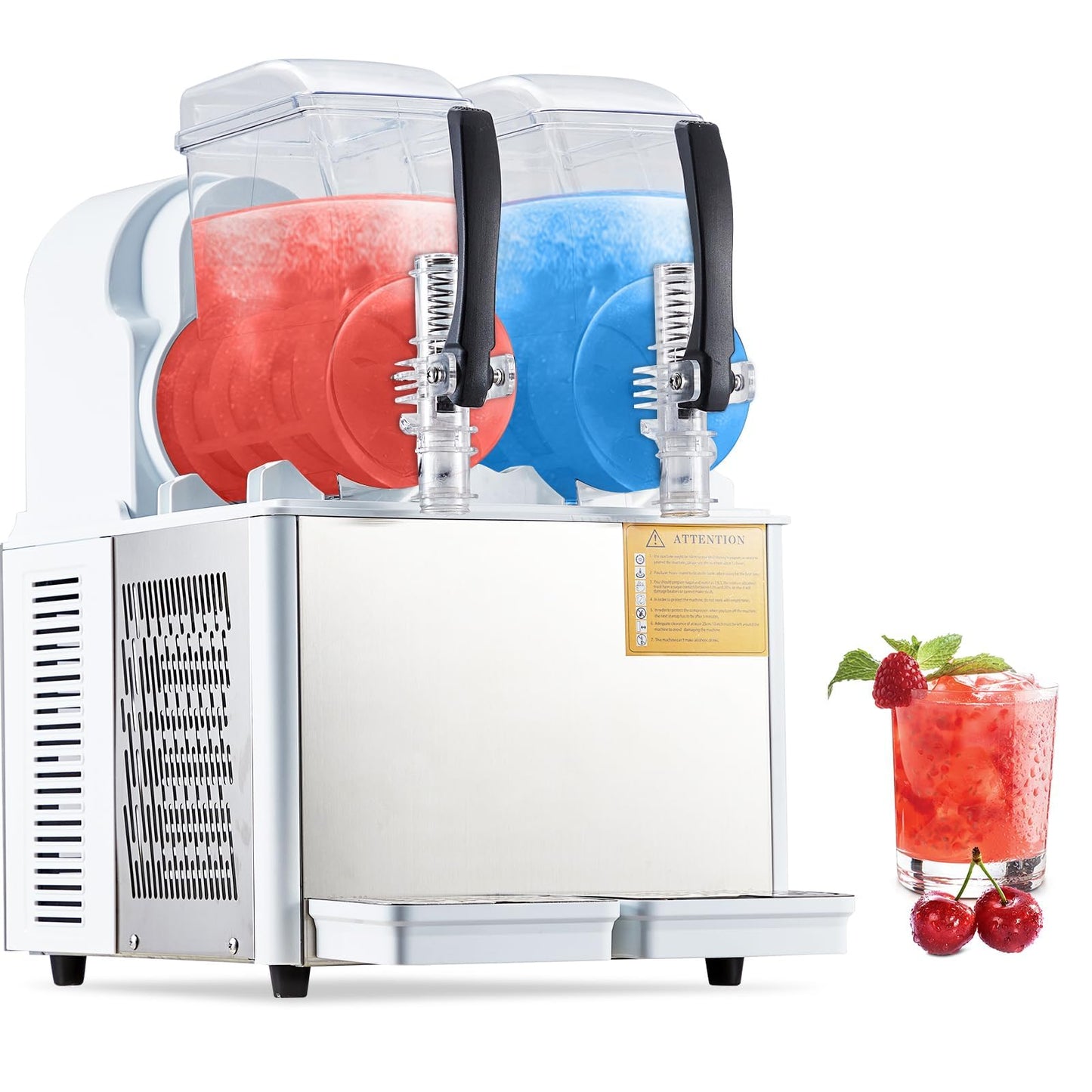 Dual-Tank 8L Frozen Drink, Slushie Maker, 370W Stainless Steel Commercial Machine for Home or Bar, Fast Cooling Margarita Maker with Digital Controls, Food-Safe PC Construction