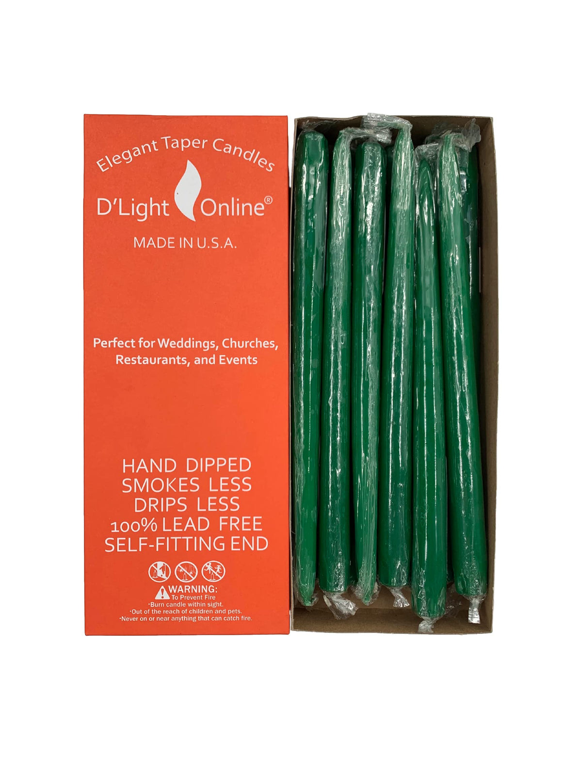 D'light Online Elegant 12" Unscented Holiday Green Taper Candles Premium Quality Candles Hand-Dipped, Dripless Tapered Candles and Smokeless - Set of 12 Individually Wrapped (12 Inch, Holiday Green