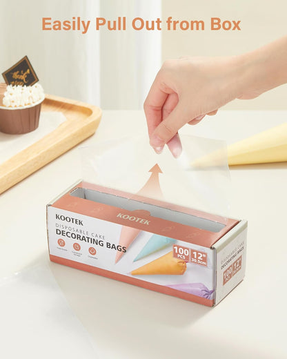 Kootek 12" Disposable Piping Bags - 100 Thick Anti-Burst Icing & Cake Decorating Bags