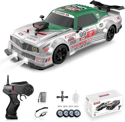 RC Drift Car with Spray Remote Control Cars 1/16 2.4GHz 4WD Remote Control Drift Car Drifting RC Cars with LED Lights and Drifting Tires Toy for Adults Boys Kids