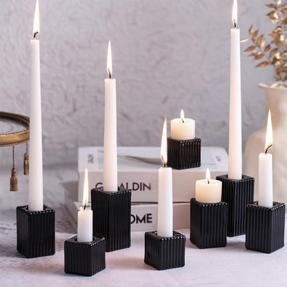 LETINE 12pcs Black Vertical Stripe Glass Candlestick Holders - Chic Taper Candle Sticks Holder Set for Elegant Dining & Home Decor - Ideal Candle Holders for Wall,Living Room,Bedroom, Kitchen Decor