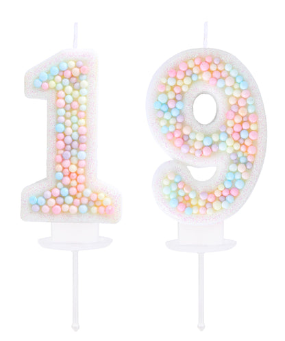 EAKE 19th Birthday Candle Macaron Glitter 3D Pastel Number 19 Candles for Birthday Cakes Girl Women Sweet Theme Birthday Wedding Anniversary Party Cake Decoration