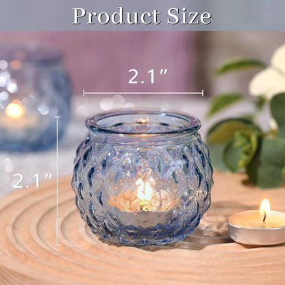 DARJEN Blue Votive Candle Holders Set of 24- Round Glass Candle Holders Bulk for Tea Light Candle, Diamond Texture Candle Votives for Wedding Centerpiece, Party & Home Decor
