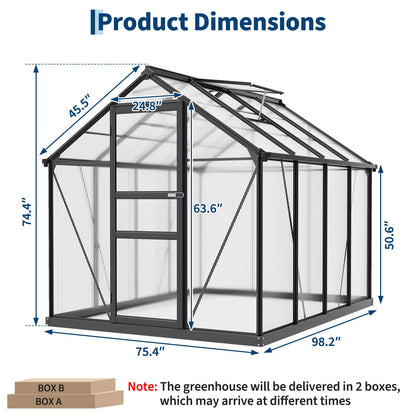 Greenhouse, 6x8 FT Greenhouse for Outdoors, Walk-in Green House with Ground Nails and Vent Windows, Sliding Lockable Door, Green Houses for Outside Garden Backyard, Patio