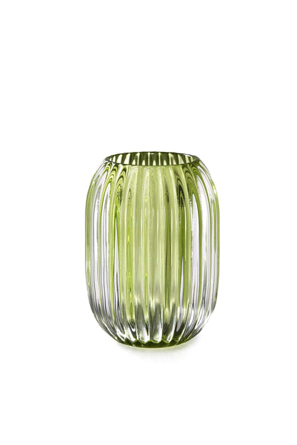 Serene Spaces Living Green Optical Glass Votive Holder, Perfect for Weddings and Home Décor, Measures 5" Tall and 3.5" Diameter