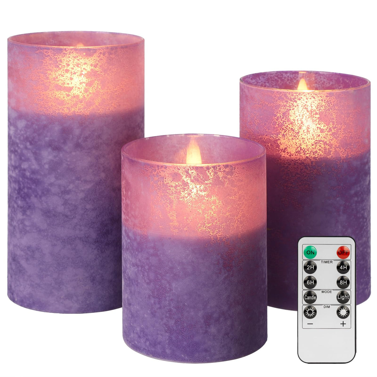 Mingfuxin Purple Flameless Candle with Remote, Battery Operated Led Candles with Timer for Home Fireplace Halloween Decorations