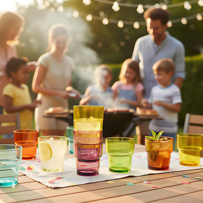 WowProLiv 14 oz Plastic Stackable Drinking Tumblers, BPA-Free, Dishwasher Safe, Durable Shatterproof Reusable Kid Cups, Everyday Water/Juice Glasses for Indoor/Outdoor (Set of 8, Gift Box)