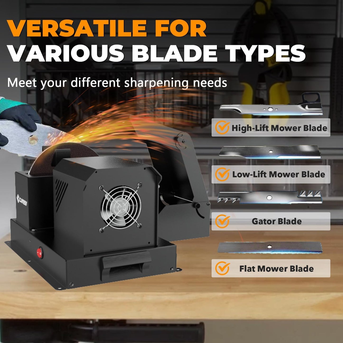 Heavy Duty Lawn Mower Blade Sharpener, 700W 1HP Blade Grinder with 5-Inch Ceramic Wheel, Fast Bench Sharpening Machine for Gator, Flat, High Lift & Low Lift Blades