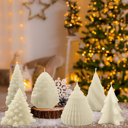 MTLEE 6 Pieces Christmas Soy Candles Scented Candles Winter Christmas Tree Cone Candles Home Decor Pinecone Candle Handmade Wax Candle for Bedroom Bathroom Party (White)