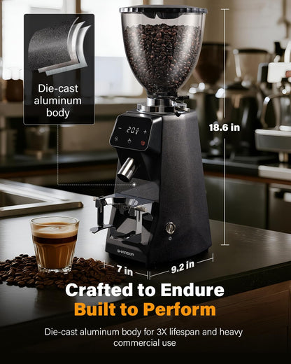 SHARDOR 64mm Burr Coffee Grinder, Electric Espresso Coffee Grinders for Home Use with Commercial-Grade Precision, 100 Grind Settings, Die-Cast Aluminum Housing, 17.6oz Hopper, Anti-Static Technology