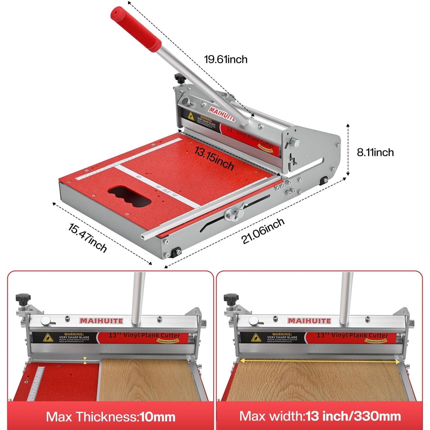 MAIHUITE 10mm Thick Floor Cutter with Extra Blade - 13" Pro Vinyl Floor Cutter for Pro SPC, LVP, LVT, WPC, RVP, VCT, PVC, Rigid Core Vinyl Flooring - Straight cut, Angle cut, " L & U" cut
