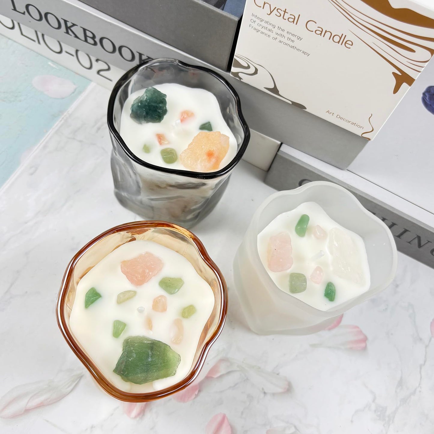 CaxyKyx Scented Soy Candles with Crystals Inside Aromatherapy Candle for Women Positivity Energy Gift Mothers Days Birthday White