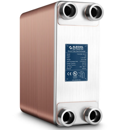 ALECOIL 5"x12"-100 Plates Heat Exchanger with 1-1/4" MPT Port Water to Water 316L Stainless Steel Brazed Plate Heat Exchanger for Water Heating, Floor Heating, Commercial Refrigeration(5"X12"-100P)