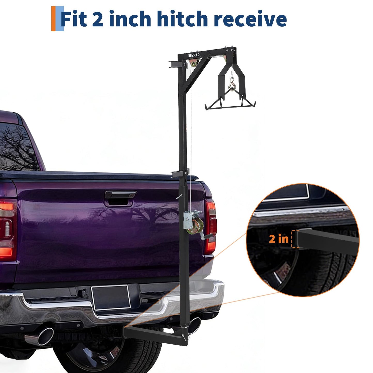 EliteEdge 500 LBS Hitch-Mount Deer Hoist with Winch & Gambrel, 360° Swivel Adjustable Height Heavy-Duty Game Hoist for Skinning, Butchering, Field Dressing