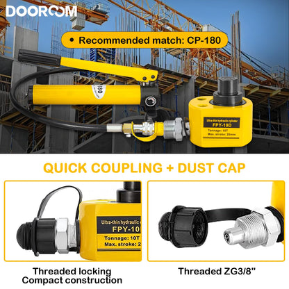 DOOROOM 10T 1.0"/26mm Stroke Hydraulic Cylinder, Porta Power Ram with CP-180 Hydraulic Hand Pump, Hydraulic-Lifting-cylinders