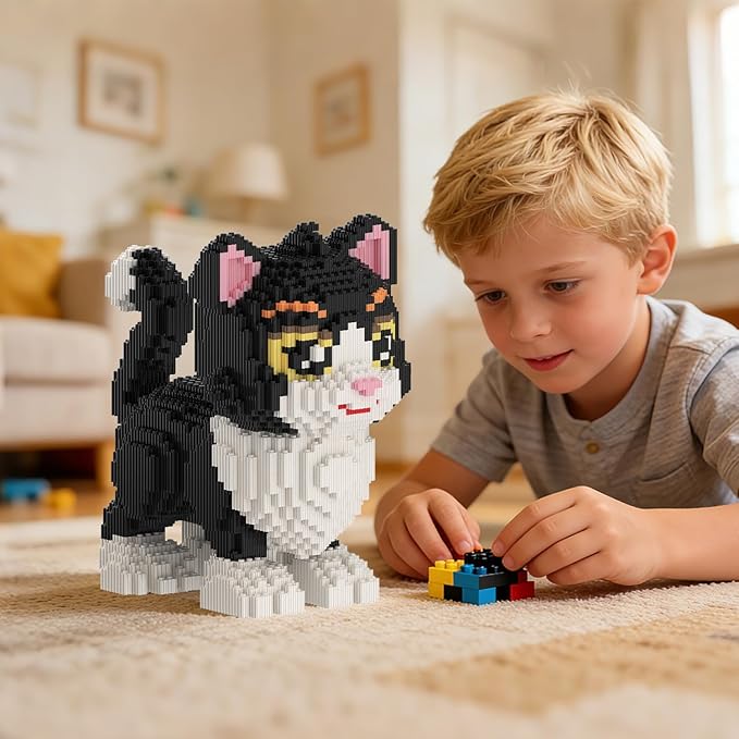 Cat Building Blocks with Organizer Bins | Black | Micro 3D Animal Building Blocks | 3000PCS | Gift for Adults and Kids | Home &amp Office Decor | RQ8890