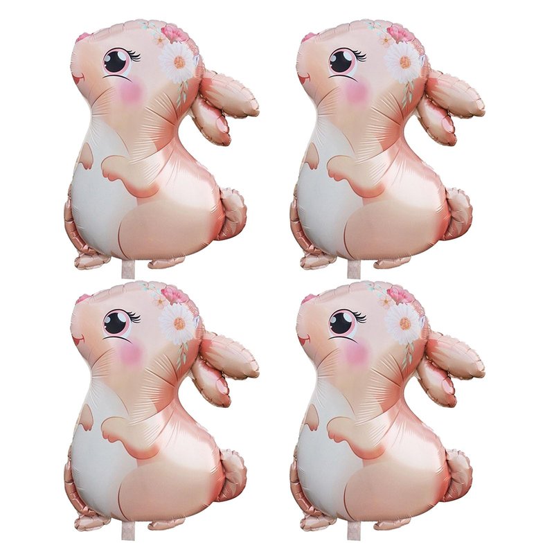4PCS Pink Large Bunny Foil Balloon Rabbit Balloons Bunny Party Decorations Animal Mylar Balloons for Birthday Spring Woodland Themed Supplies