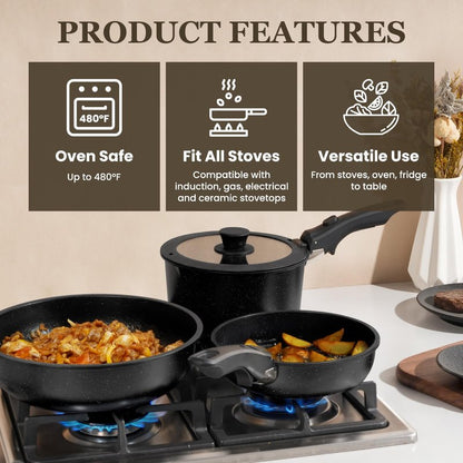 KIKCOIN Nonstick Pots and Pans Set 24 Pack - Kitchen Cookware Set with Detachable/Removable Handle - Cooking Pans Set with Frying Pans, Egg Pan - Stackable, Oven Safe, Induction Ready