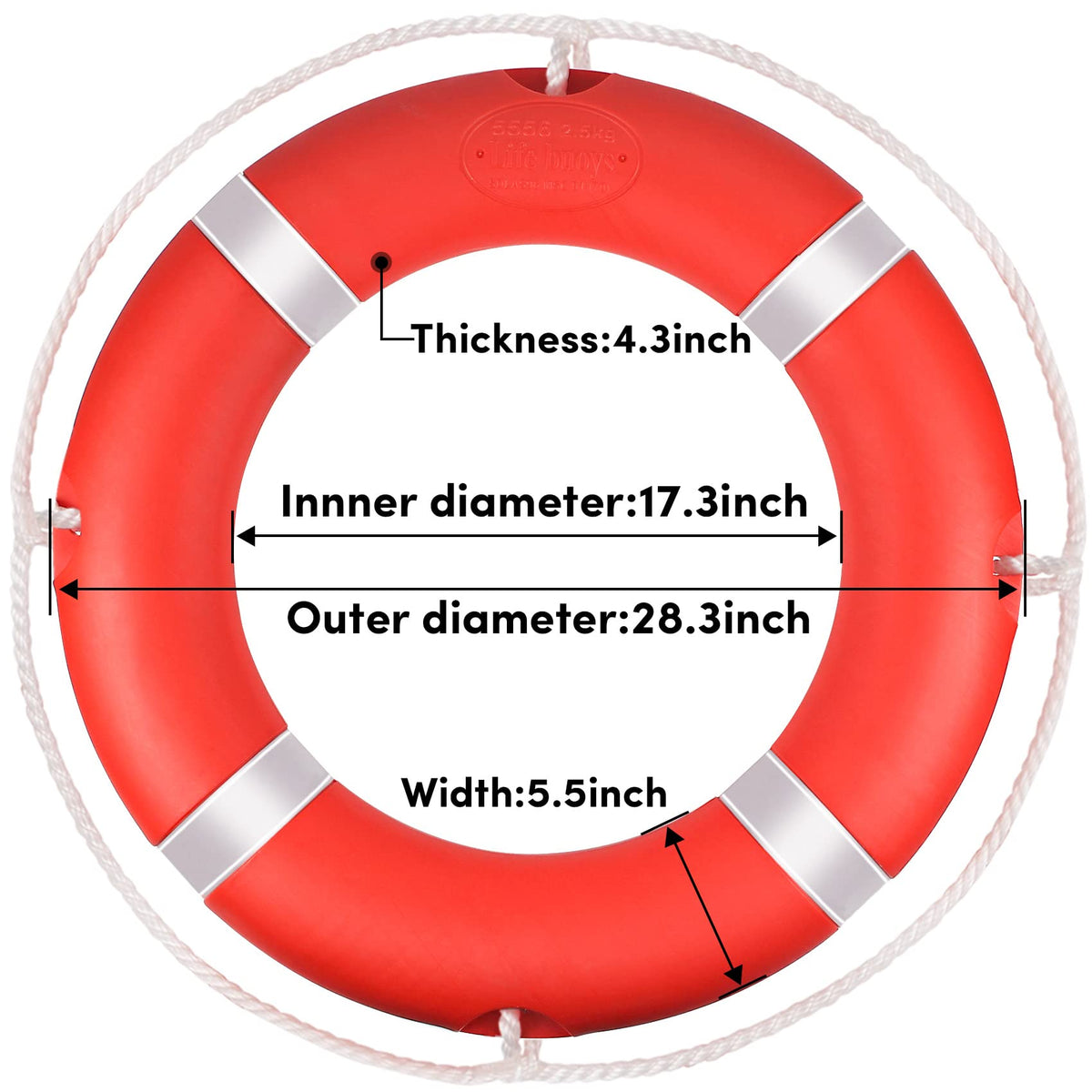 Life Ring, 28" Boat Safety Throw Rings with 98.5 FT Floating Rescue Rope, Pool Life Ring with Reflective Tape, 2 Pack, Orange