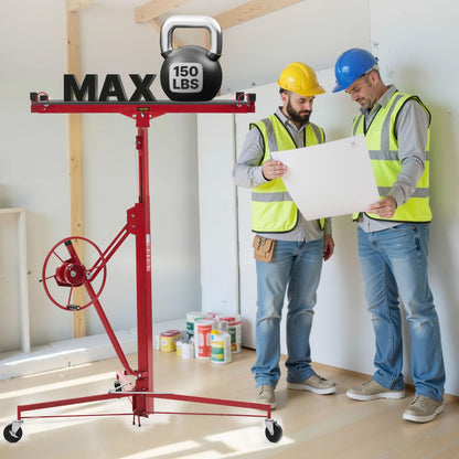 VEVOR 11ft Drywall Lift, Heavy-Duty 150 lbs Sheetrock Hoist with Adjustable Telescoping Arm, Lockable Wheels, Drywall Lifter Panel Jack Hoist Tools Ideal for Ceiling & Wall Installation (Red)
