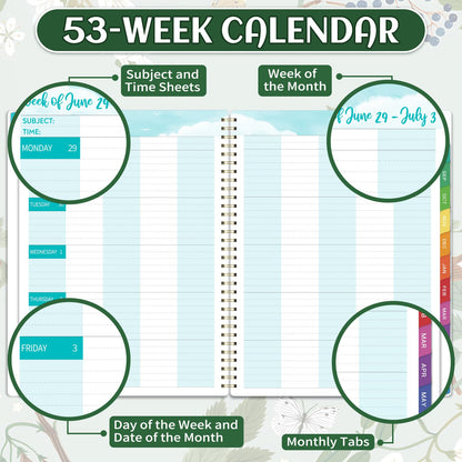 Teacher Planner 2026-2027 - Teacher Lesson Planner 2026-2027, 8.3" x 11", Jul.2026 - Jun.2027, Academic Planner, Weekly & Monthly Lesson Plan Book for Teachers with Back pocket, Colorful Tabs - Floral