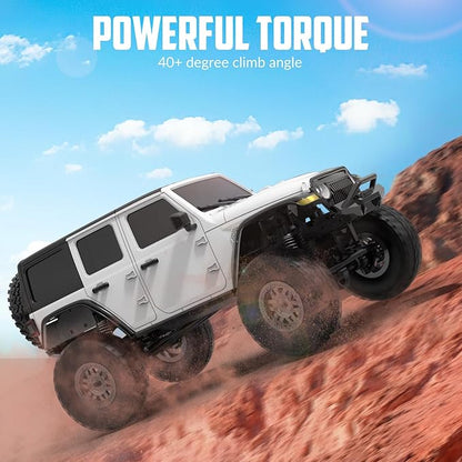 RCS24 Off Road 1/24 RC Truck 4x4 Off Road Crawler Climbing Vehicle All Terrain RC Monster Truck Remote Control Car with Bright Headlight 2 Batteries Waterproof Hobby Toys(RTR White)