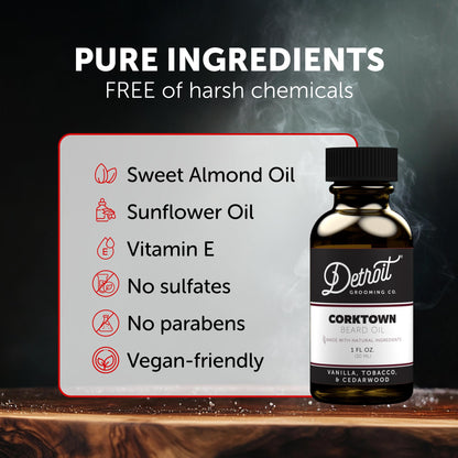 Detroit Grooming Beard Oil | Hydrating & Nourishing Formula with Vitamin E • Corktown Scent (1 oz)