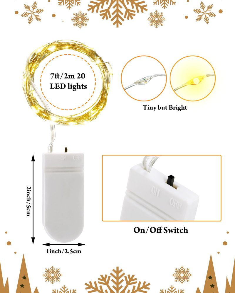 Riakrum 7ft 20 Fairy Lights Battery Operated [3 Styles], LED String Lights Bulk Waterproof String for Christmas Mason Jars Wedding Engagement Party Decorations Table Centerpiece(Warm,50 Pack)