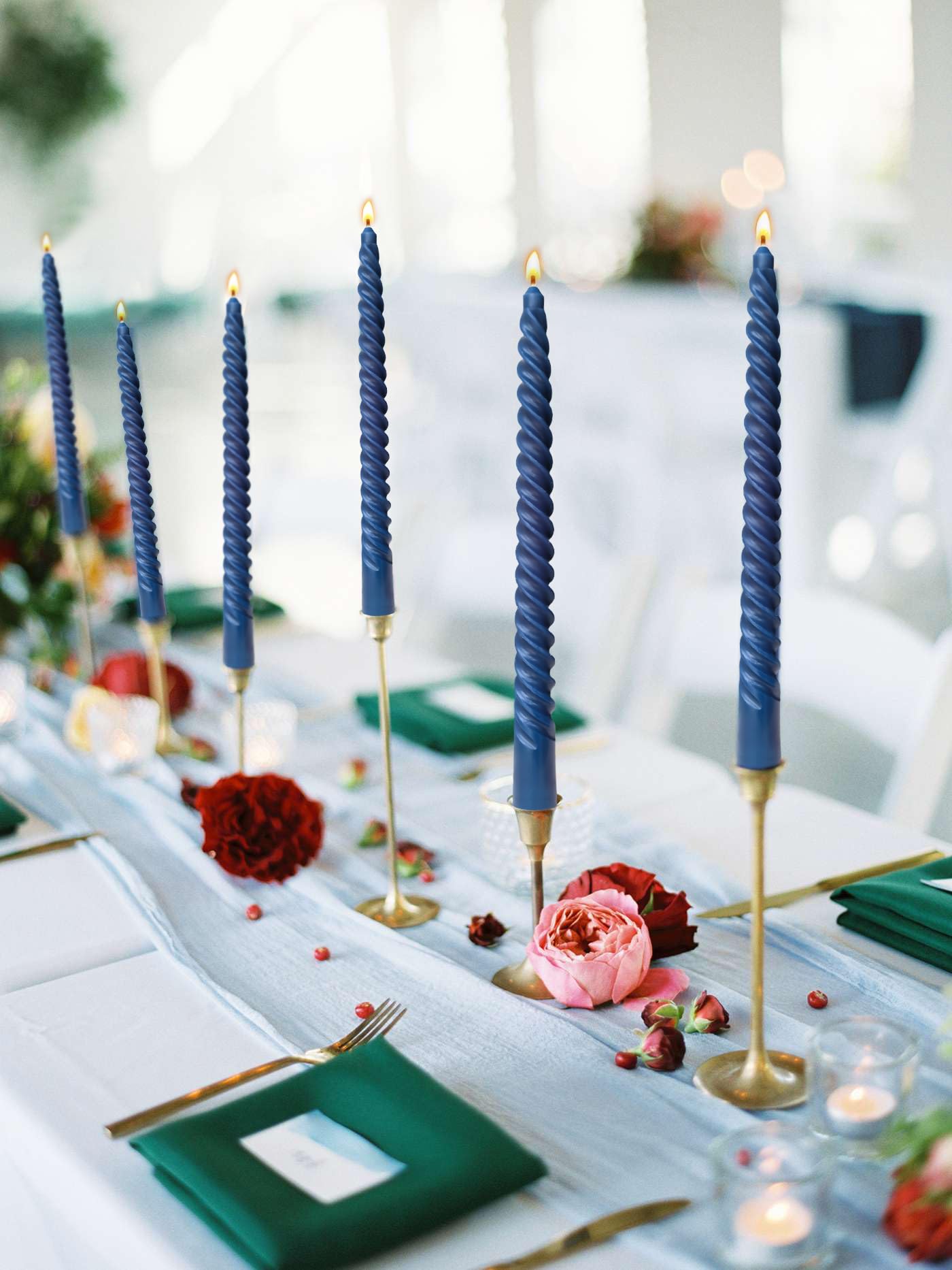 6 Pack 10 Inch Navy-Blue Spiral Taper Candles for Hanukkah and Winter Home Decoration, Unscented Dripless Twisted Candlesticks for Dinner Beach-Themed Decor Relaxation and Meditation