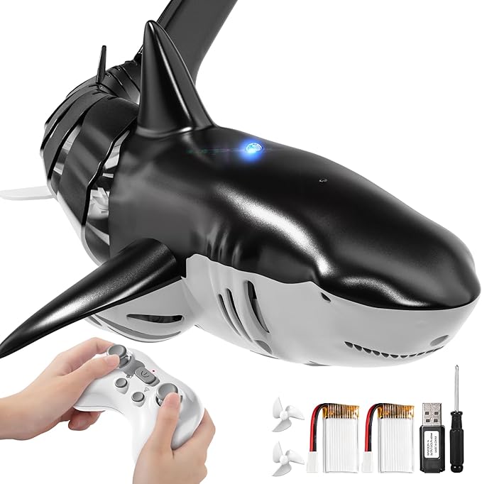 2.4Ghz Remote Control Shark Toys for Kids 6 7 8 Years Old 1:18 Scale High Simulation Shark for Pool Bath Toys for Toddlers Electronic RC Sea Animal Outdoor Water Gifts